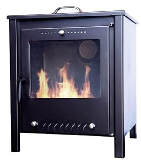 Estufa De Leña Redonda, Estufa Pellets con Potencia 12.8 KW Para Calentar Superficie De 50 M², Estufas de Leña Grande, Chimeneas de Leña y Carbon, Estufa Leña Interior, Estufa Leña - Baño Moderno