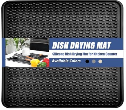 KR KITCHENRAKU Abtropfmatte 40x60cm, Abtropfmatte Geschirr,hitzebeständiges rutschfestes Spüle,Spülmatte Abtropfunterlage,Tischset (Schwarz