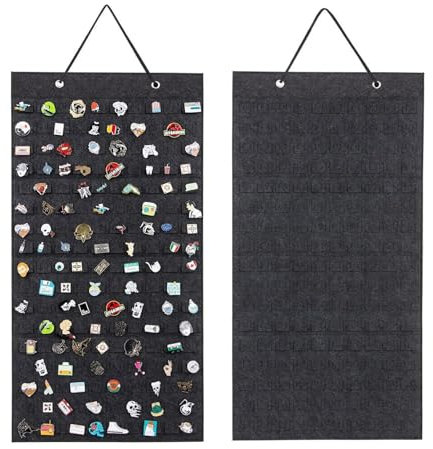 RJFUJP Pin Badge Display, Pin Display, Enamel Pin Display, 96 Slots Enamel Pin Display Board, Deep Grey Pin Badge Holder for Collecting and Showcasing Pins, Ideal for Home Decoration
