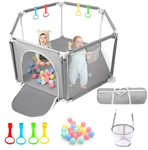 CHOLY Baby Playpen for Baby and Toddlers, Sturdy Six Sides Play Pen | Breathable Mesh, Baby Activity Play Fence for Indoor Outdoor with Travel Bag