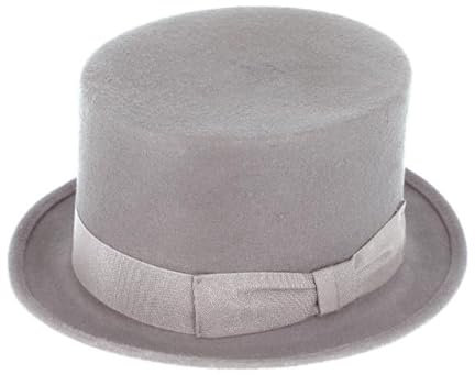 fiebig Zylinder mit Ripsband | Zylinderhut aus 100% Wolle für Damen und Herren | Klassischer Wollfilzhut Made in Italy (59-L, Hellgrau)