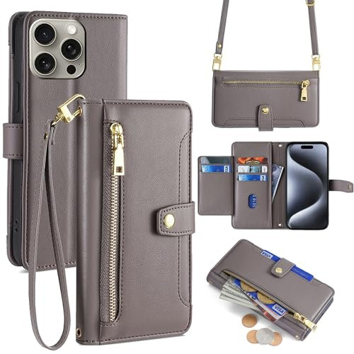 Lucyliy Handyhülle für ZTE Blade A3 2020, Kompatibel mit ZTE Blade A3 2020 Hülle Case Handyhülle Schutzhülle [6 Kartenfächer + 1 Geldklammer + 1 Brieftasche] yHMGK6-grey