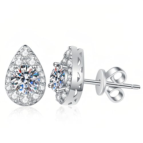 Hpoewre Moissanit-Ohrstecker für Damen/Herren, tropfenförmige Diamant-Ohrringe mit 925er Sterlingsilber, flache Rückseite und Pfosten, künstlicher Diamantschmuck für Hochzeit, Verlobung, 0.5ct*2