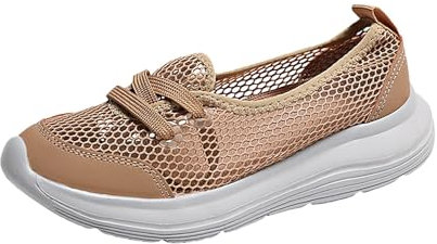 Women's Shoes Mesh Platform Casual Shoes Walking Shoes Trainers Round Toe Shoes Slip On Trainers Outdoor Casual Breathable Sandals Quick Drying Slippers Low Heel Pumps, khaki, 9 UK