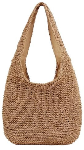 Strandtasche Strohtasche Tote Bag Für Damen, Sommer Stroh Handtasche Umhängetasche Korbtasche Groß Schultertasche Tragetasche, Boho Gehäkelte Shopper Tasche Für Reisen Einkaufen Urlaub(Stil I)