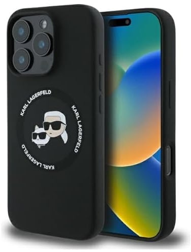 CG MOBILE Karl Lagerfeld Silikon Karl&Choupette Köpfe kompatibel mit MagSafe für iPhone 16 Pro Max (Schwarz)