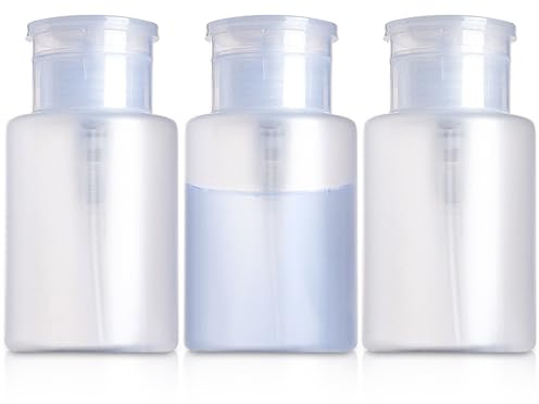 Pump Dispenser-Refillable Cosmetic Push Down Pump Dispenser-PP Material Alcohol Dispenser-Empty Makeup Acetone Containers for Acetone Nail Polish Remover,Nail Care,and Alcohol (3PCS)