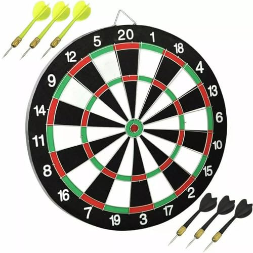 DART BOARD GAME FOR ADULTS KIDS DARTBOARD + 6 DARTS PUB SET NEW 16 DOUBLE SIDED