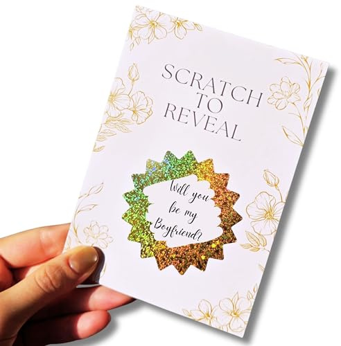 Set of 2 Will You Be My Boyfriend? Cards with Envelopes - Unique Gold Scratch to Reveal Design - Romantic Boyfriend Proposal Card - Love Cards for Him
