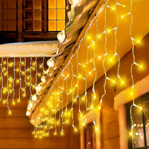 Guirlande Lumineuse Exterieure,Rideau Lumineux Noel,Guirlande Noel Decoration,5M 200 LED Rideaux de Noël avec Télécommande,8 Modes D'éclairage,Intérieur/Extérieur,pour Fêtes,Noël,Fenêtre,Balcon,Jardin