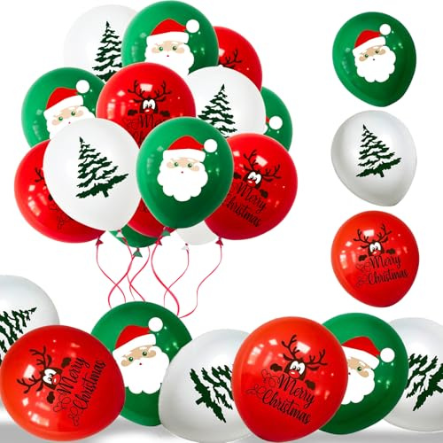 100 Stück Weihnachten Luftballons, CIYIN 12 Zoll Latex Weihnachten Ballons, Rot Grün Weiß Weihnachtsballons, Weihnachtsdeko Luftballons, Weihnachtens Party Ballons, Christmas Party Deko