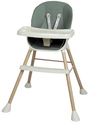 Folding Baby High Chair with Double Removable Trays, 7-Position Adjustable Height, Adjustable Backrest & Wheels with Brakes, Ergonomic Dining & Play Seat, Easy Clean, Green