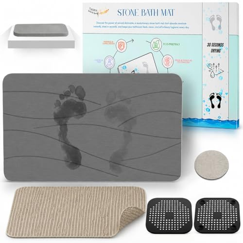 Alfombra Diatomita Baño – Secado Rápido, Antideslizante y Antibacteriana – Alfombra Baño Piedra para Baño Moderno/Clásico – Diseño y Confort para Todos – Alfombrilla Diatomita (Gris Oscuro, 60x39 cm)