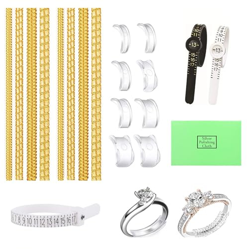 xiluuyou Ajustadores de Tamaño de Anillo, Ajustador de Anillos Invisible, Anillos Transparente Adaptador de Silicona con Medidor de Tallas y Paño de Pulido