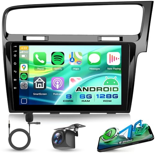 Rimoody 6G 128G Android Car Stereo for VW Golf MK7 2013-2018 with Wireless Carplay Android Auto, 10.1 Inch Touch Screen Radio with GPS Bluetooth FM RDS WiFi Backup Camera 360 Camera Support