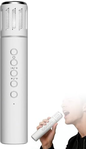 LZEXIN 2-in-1 Microphone & Bluetooth Speaker, Wireless Karaoke Microphone with Breath Light, Portable Type-C Rechargeable 1200mAh Bluetooth Speaker Support TF Card, TWS, Line in(White)