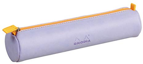 RHODIA 318899C - Rhodiarama Iris Round Pencil Case - 21.5 x 5.5 cm - Genuine Orange Stitching - Ivory Jersey Interior - Faux Leather - Storage for Pens, Pencils, Markers, Small Supplies