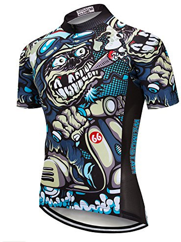 Cycling Jersey Mens MTB Jersey Short Sleeve Bike Jersey Zip Mountain Road Clothing Bicycle top Shirts Breathable Outdoor Sports Racing Cycle Jersey for Men Quick Dry Male Skull Size XL