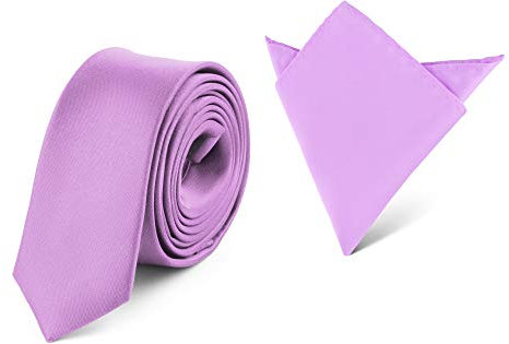 Ladeheid Set de Corbata Estrecha y Pañuelo Hombre SP/P (150cm x 5cm, 22cm x 22cm, Lila)