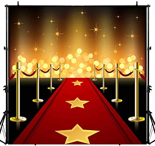 LUCKSTY Hollywood-Hintergrund für Fotografie, 183 x 182 cm, goldfarbene Lichter, Glitzer, Walk-of-Fame-Foto-Hintergründe für Babys, Kinder, Geburtstag, Hochzeit, Studio-Requisiten LUGE049