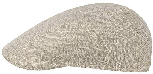 Stetson Herringbone Leinen Flatcap Herren Flat Cap mit UV-Schutz 40 Baumwollfutter Made in EU Frühjahr Sommer Hellbeige 56 cm