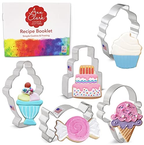 Candy and Sweets Cookie Cutters 5-Pc. Set Made in The USA by Ann Clark, Candy, Cupcake, Ice Cream Cone, Cake, Ice Cream Sundae