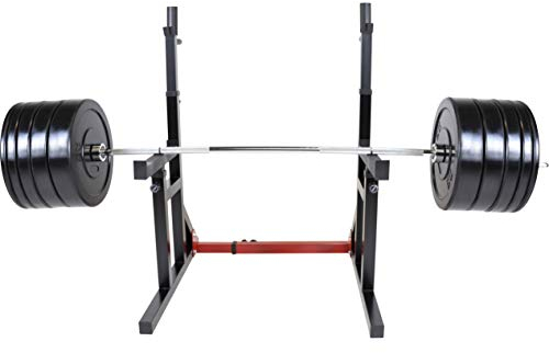 GORILLA SPORTS® Squat Rack - mit 170kg Langhantel Set, bis 300kg, Verstellbar, Dip-Griffe, 10 Olympia Bumper Plates, aus Gummi, 2 Federverschlüsse - Hantelständer, Langhantelablage, Kniebeugenständer