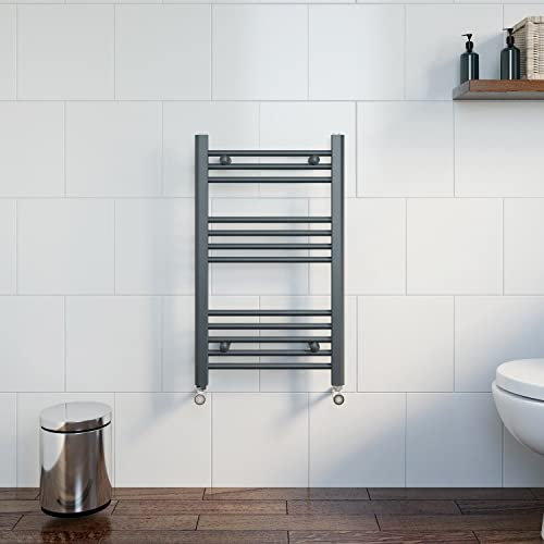 DuraTherm® 750 x 450mm Flat Straight Heated Towel Rail Radiator Modern Central Heating Bathroom Warmer Wall Mounted Ladder Rad, Anthracite Grey