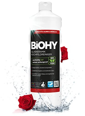 BiOHY Glaskeramik Kochfeldreiniger (1l Flasche) | Ceranfeldreiniger für die Küche | Hochglanz Fettlöser ganz ohne Kratzer | Küchenreiniger als Ergänzung zum Ceranfeldschaber | biologisch abbaubar