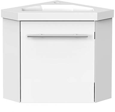 Aica Sanitär Eckwaschtisch 40 cm Eckschrank Vormontieren Waschbecken mit Unterschrank Waschtisch kleinmöbel Weiß