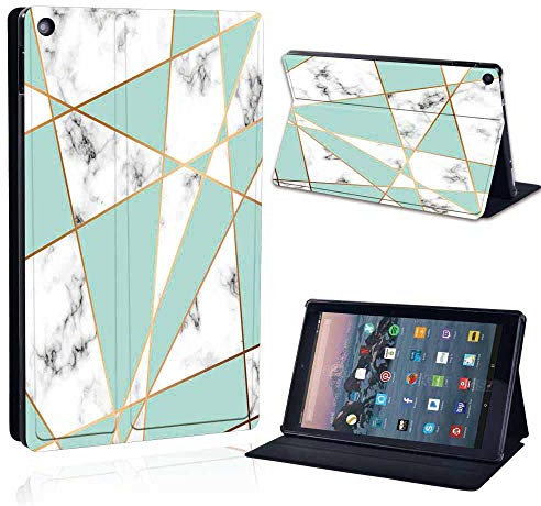 FINDING CASE For Amazon Fire HD 10 (9th gen 2019) Tablet - Printed PU Flip Leather Smart Lightweight Shell Stand Cover Case for Fire HD 10 (9th gen 2019) (green geometric marble)