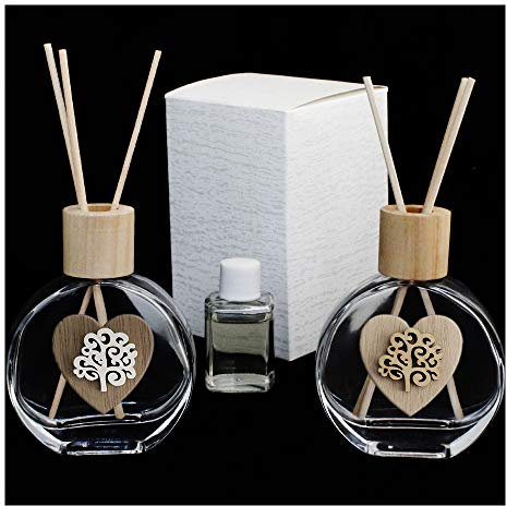 DLM-31585 (Kit 6 Pezzi) Profumatore in Vetro Legno con Cuore Albero della Vita Life Tree Matrimonio Diffusore per Ambienti Profumo bomboniera