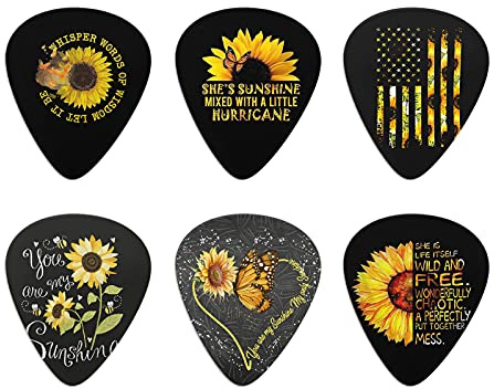 Coloranimal Gitarren-Plektren mit Sonnenblumen-Druck, Zelluloid, für Damen und Herren, 096 mm dick, dünnes Plektrum, Zubehör, einzigartiges Gitarrengeschenk
