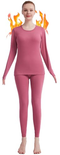 Fomolom Thermounterwäsche Damen einfarbig ultraweich Lange Thermo Unterhose Skiunterwäsche Warme Thermowäsche Set