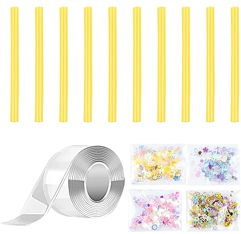 1Set Nano Tape Bubbles Doppelseitiges Klebeband Extra Stark Transparent Aufblasbares Luftpolsterband Double Sided Tape Nano Tape Blase mit 8 pcs Pailletten Aufkleber Stroh für Kinder Küche Zuhause