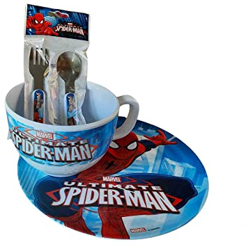 Spiderman Set de repas 3 pièces + sac à dos transparent tasse plate couverts