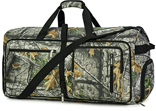 WANDF Reisetasche 65L mit Nasstasche & Schuhfach Faltbare Weekender-Reisetasche Handgepäck für Herren Damen (Camouflage)