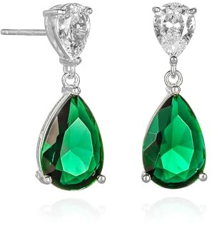 Diamond Treats Orecchini Pendenti Donna in Argento Sterling 925 con Zirconi Cubici Verde Smeraldo e Bianco, Orecchini Goccia con Pietre Verdi