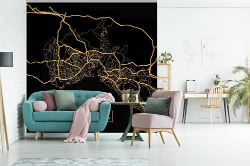 Selbstklebend Tapete Wandpapier Wandaufkleber Fototapete Tapeten Wanddeko 350x350 cm Karte - Istanbul - Gold - Schwarz