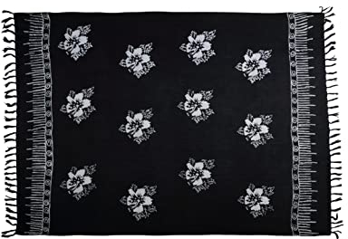 SAIVONA Pareo Sarong Strandtuch Damen - Wickelrock Strand - Handtuch Blickdicht als Wickeltuch oder Handtuchkleid und Wickelkleid Damen - Handarbeit aus Fair Trade Herstellung Batik Schwarz Blume