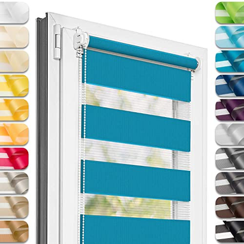 Estika Doppelrollo Klemmfix ohne Bohren - 35 cm x 120 cm - Cote d'Azur - 27 Stofffarben, Tag und Nacht Duo Rollo, Rollos für Fenster ohne Bohren, Fenster Sichtschutz (35 cm Stoffbreite)