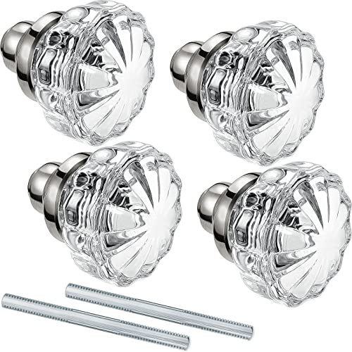 Amylove 2 Set Glass Door Knobs Mortise Style Fluted Crystal Antique Door Knobs with Spindle Antique Doorknobs for Home Interior(Chrome,Basic)