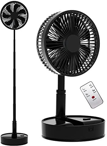 Ventilador oscilante plegable con control remoto, ventilador de pedestal de 7200 mAh alimentado por batería recargable para camping, 4 velocidades, temporizador, ventilador de mesa portátil de ajuste