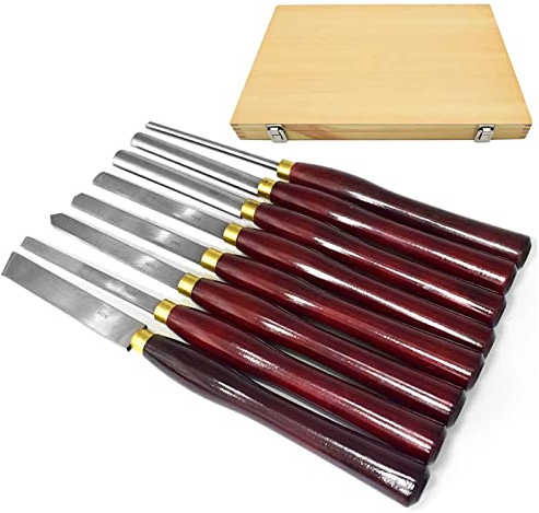 Drechseleisen-Set, 8 HSS Drechselmesser Im Holzkoffer, Drechselwerkzeug Für Holz, Stechbeitel Set Holz Schnitzwekzeug Hochgeschwindigkeitsstahl Meißel Stecheisen Satz Mit Holz-Koffer
