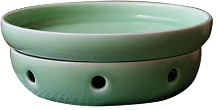 KNUFENG Plato De Cerámica, Plato Retro con Caldera Seca, Vajilla para Hotel De Restaurantes De Cafetería, Lavavajillas De Horno Microondas, Aislamiento, 25 Cm(Color:Verde)