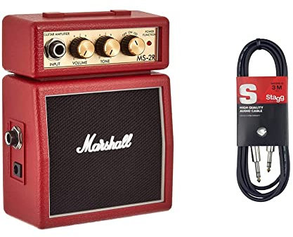 Marshall Mini Stack Series MS-2R Guitar Combo Amplifier (Japan Import) & Stagg SAC3PS DL - Cable para Instrumentos (simétrico, 3 m) Color Negro