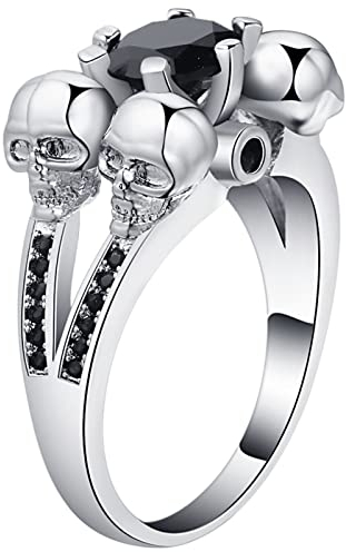 Whoiy Ring Schwarz 52, Ehering Silber Eheringe Totenköpfe mit Zirkonia Verlobungsring für Frauen
