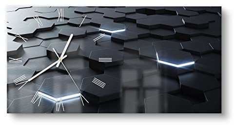 DEQORI Glasuhr | vertikal 60x30 cm | Motiv Fläche aus Sechsecken | große XXL Design Uhr aus Glas | leise Wanduhr für Wohnzimmer & Küche | Moderne Hingucker Uhr für die Wand