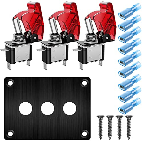 Gebildet 3Gang Rouge LED Interrupteur à Bascule Panneau Métallique 12-24VDC/15A SPST 2Position 3Broches ON/OFF Plaque avec Couvercle de Sécurité