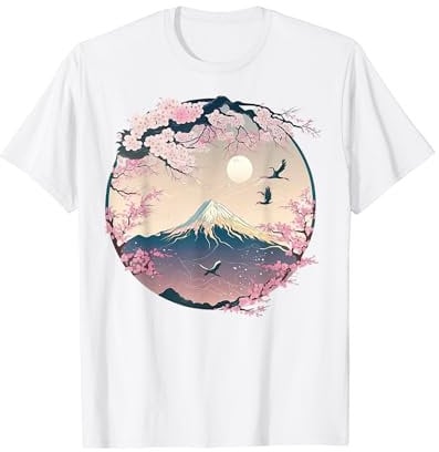 Japonais Sakura Garden Geisha Mont Fuji Fleur de cerisier T-Shirt